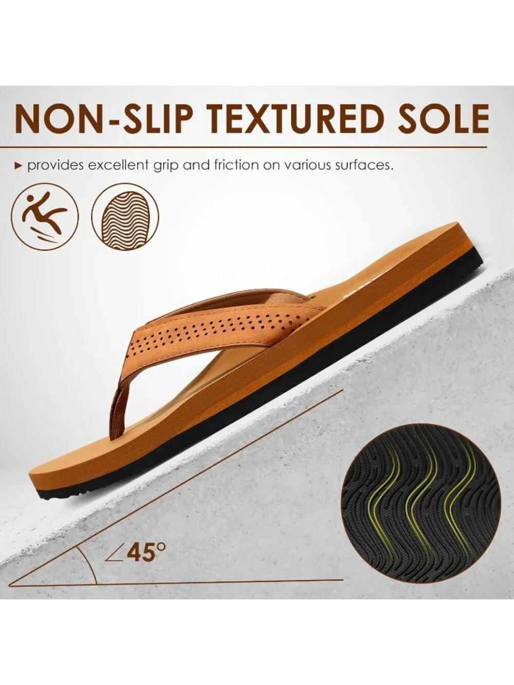 Men's Khaki Flip Flops With Arch Support Comfortable Yoga Mat Sandals Casual